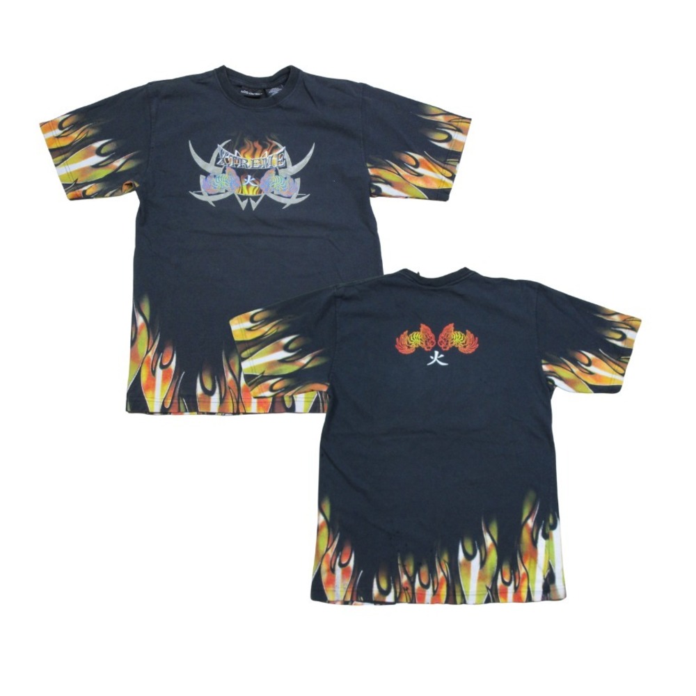 Vintage Flames Tribal All Over Print "EXTREME" Black T Shirt (M) No Boundaries